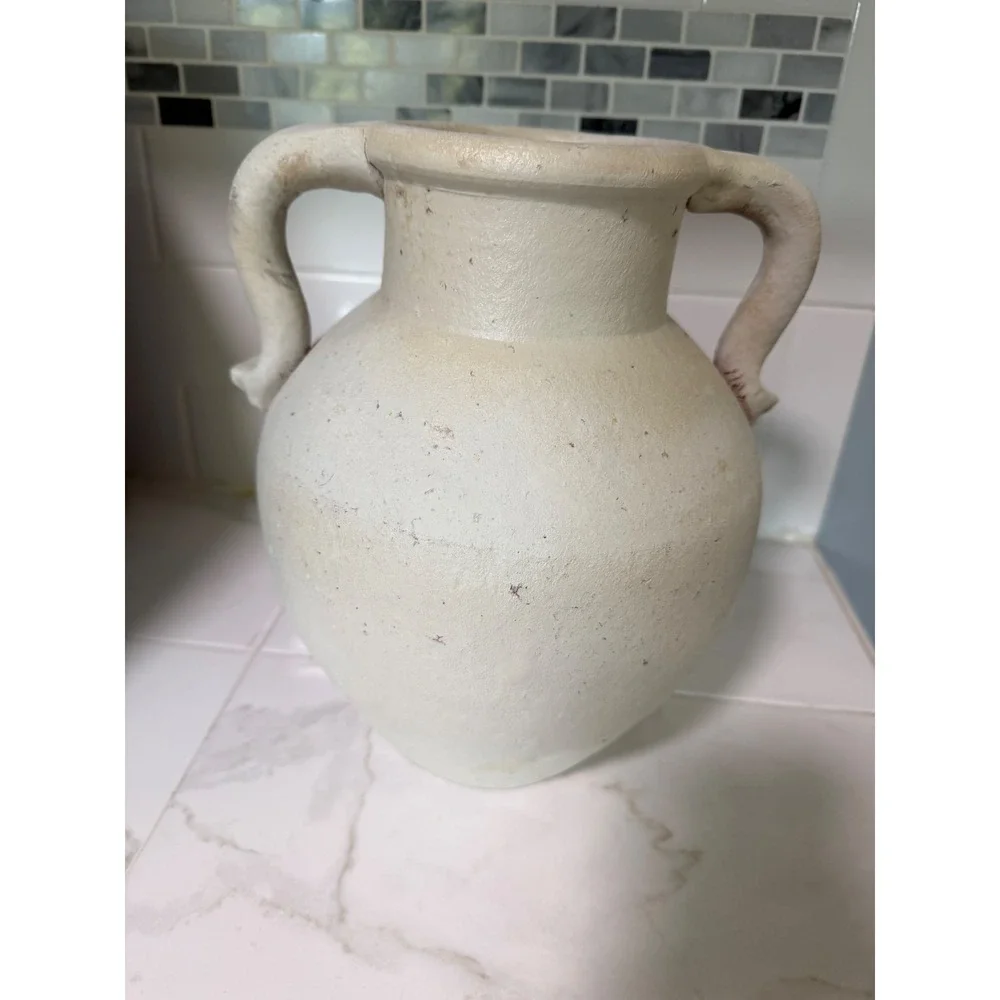 Vintage Hand Painted Rooster Terracotta Vase Double Handle Farmhouse Pottery 9